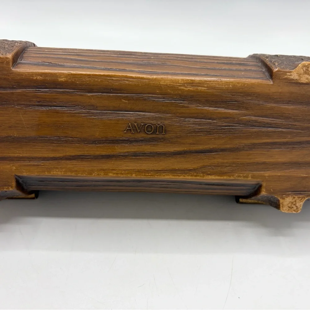 Vintage Avon 3 Sections Log Jewelry Box Treasure Chest Red Velvet Trinket Holder